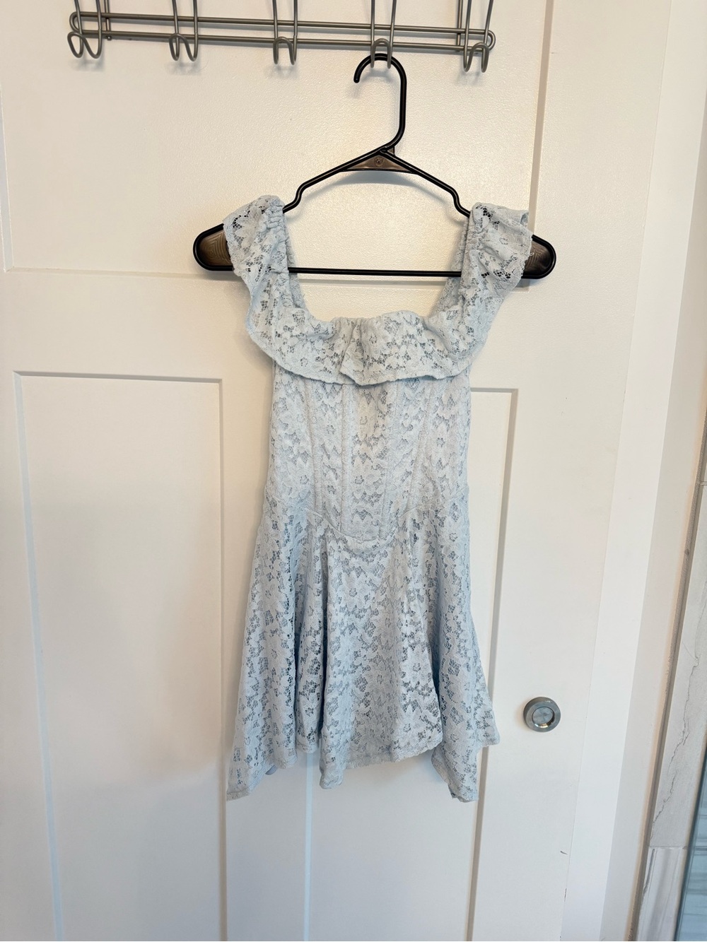 Urban Outfitters Light Blue Lace Ruffle-Trim Mini Dress